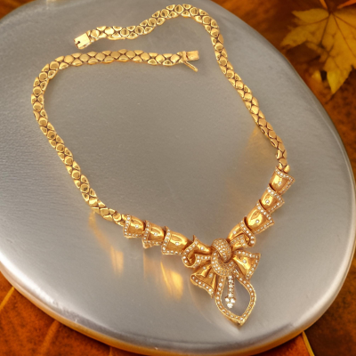 Collar Royalty de 43cm brillante en oro amarillo vintage de 18 quilates con diamantes