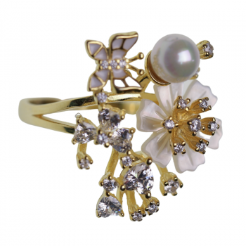Floral Silver Ring with Stones
