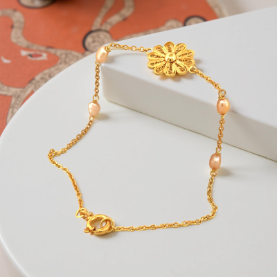 pulseira-flor-pérolas-ouro