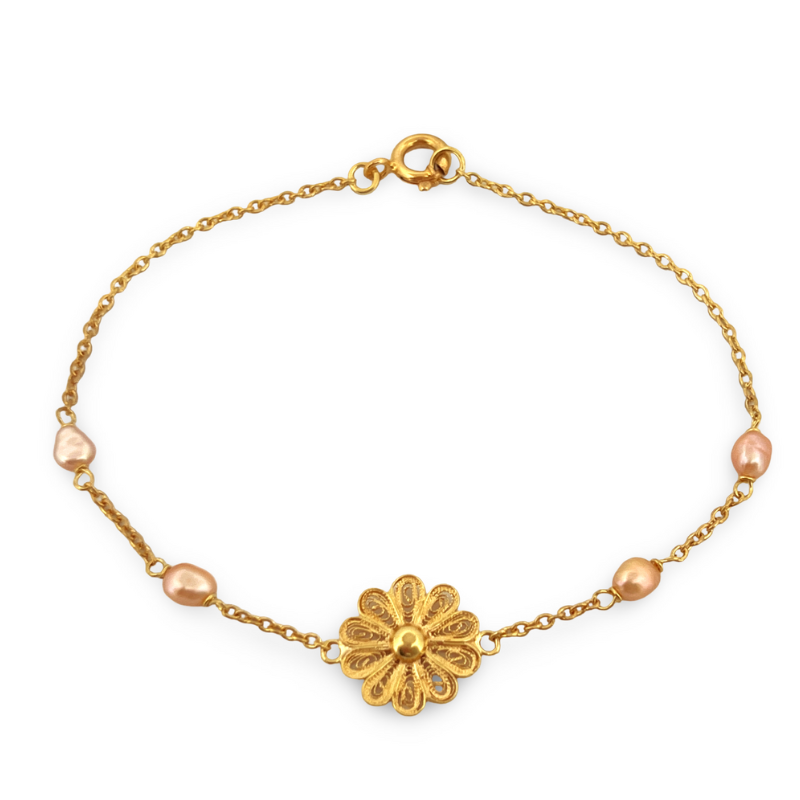 pulseira-flor-pérolas-ouro