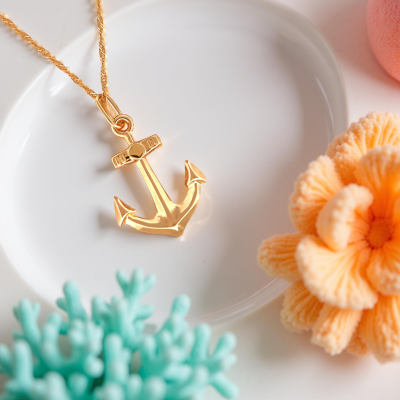 30 mm Anchor Pendant in Portuguese 19k Yellow Gold