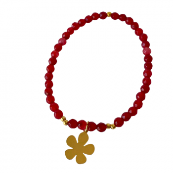 Golden Silver Flower Bracelet with Adjustable Coral Agate