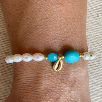 Adjustable Golden Silver Cone Bracelet with Pearls