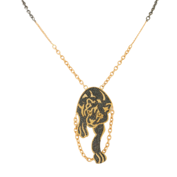19K Gold Jaguar Pendant Necklace Black Zirconias