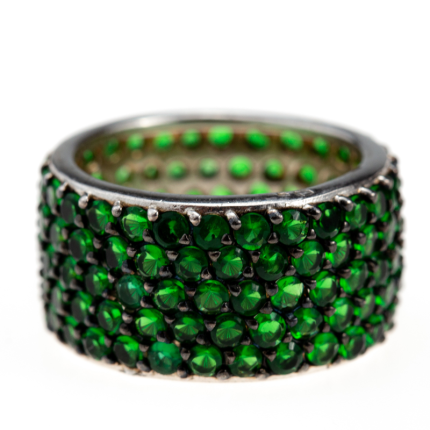anel prata pedra verde
