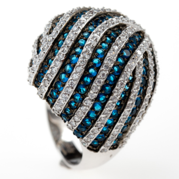 anel prata zircónias azul