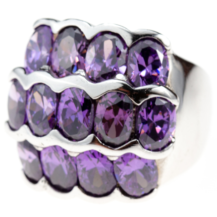 anel prata pedras violetas
