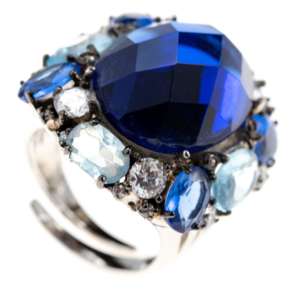 anel prata pedra azul