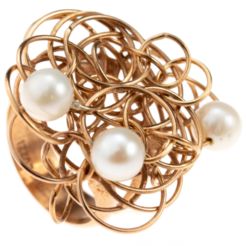 925 Gold Plated Silver Pearl Nest Ring Vermeil