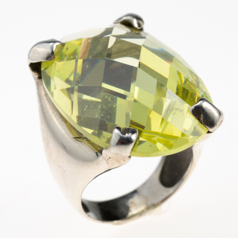 anel prata pedra verde