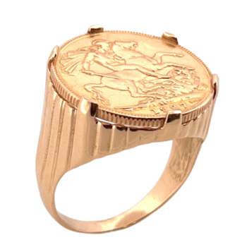 22K Gold One Pound Coin Ring in 19.2K Yellow Gold Rim