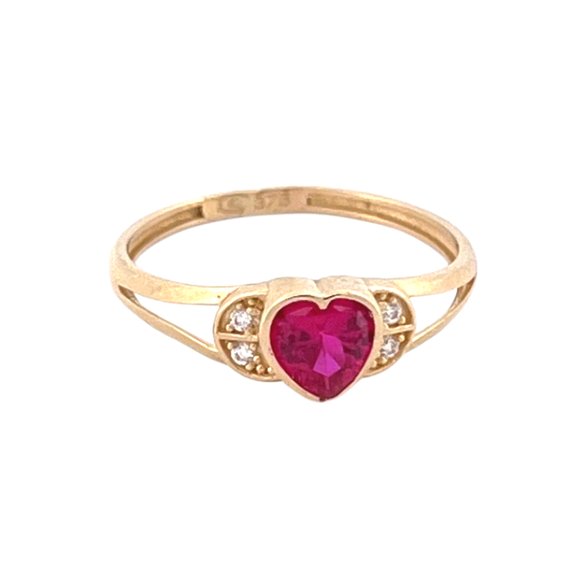 anel coração pedra rosa