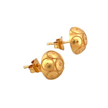 19K Yellow Gold Filigree 14mm Viana Half Bead Earrings