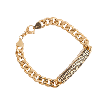19K Gold Tribal Plate Bracelet 10mm Zirconia Chain