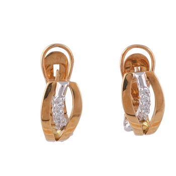15mm 19K Gold Bicolour White Stones Zirconia Earrings