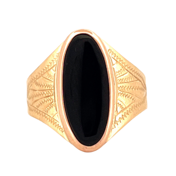 Embroidered 9K Yellow Gold Oval Onyx Ring