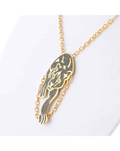 19K Gold Jaguar Pendant Necklace Black Zirconias