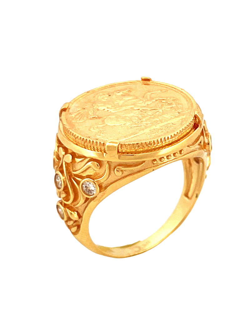 One pound gold coin ring for men