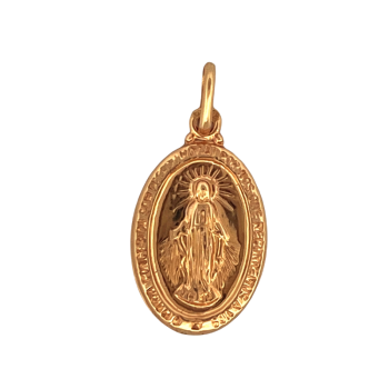 19K Yellow Gold Oval Our Lady Miraculous Medal