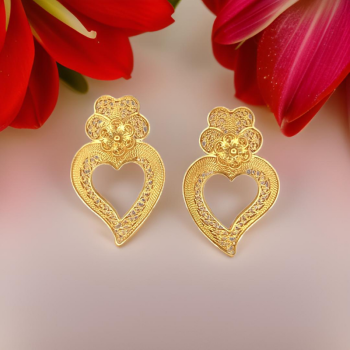 Pendientes Filigrana Corazón Abierto Filigrana 2cm Plata de Ley 925 Dorado